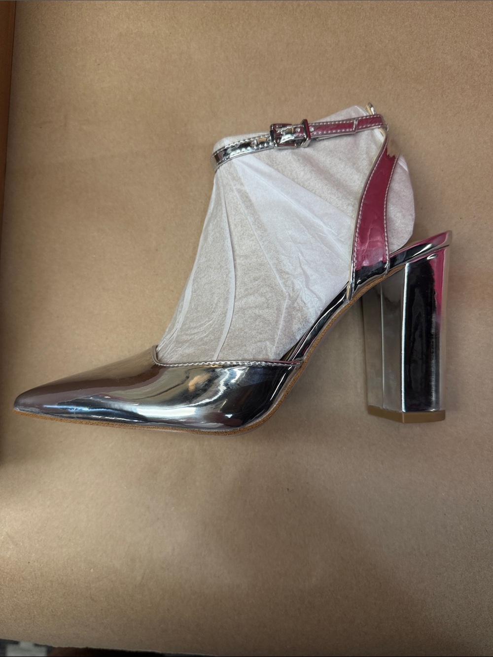 Jessica Simpson Metallic Silver Pointed-Toe Ankle-Strap Block Heels - Picture 3 of 6